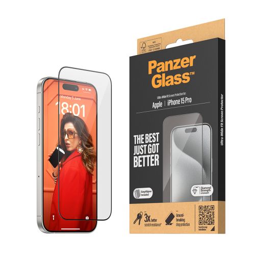 Screen protector for iPhone 15 Pro | Ultra-Wide Fit w. EasyAligner