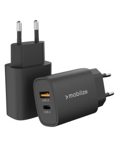 Mobilize Wall Charger USB-C + USB 25W with PD/PPS Black