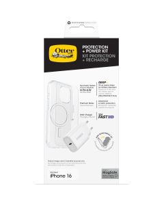 OtterBox KIT Apple iPhone 16 (Symmetry Clear MagSafe / Premium Glass / EU USB-C Wall Charger 30W - white)